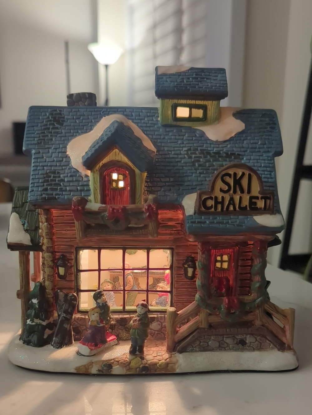 Christmas Street Ski Chalet House Building with Interior Window Scene